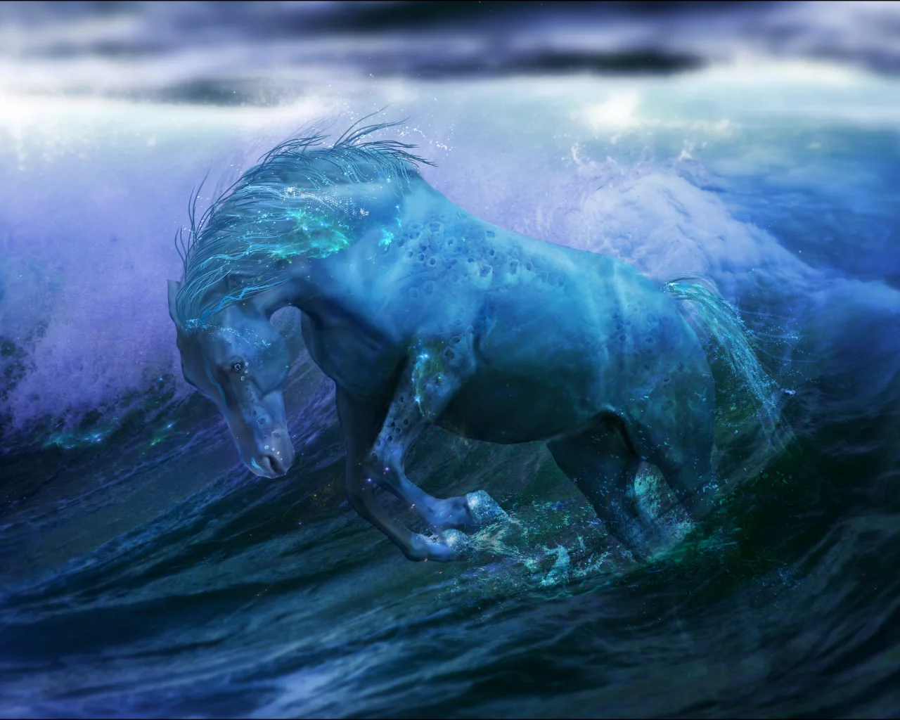 вода, ocean, fantasy, water, океан, лошадь, horse
