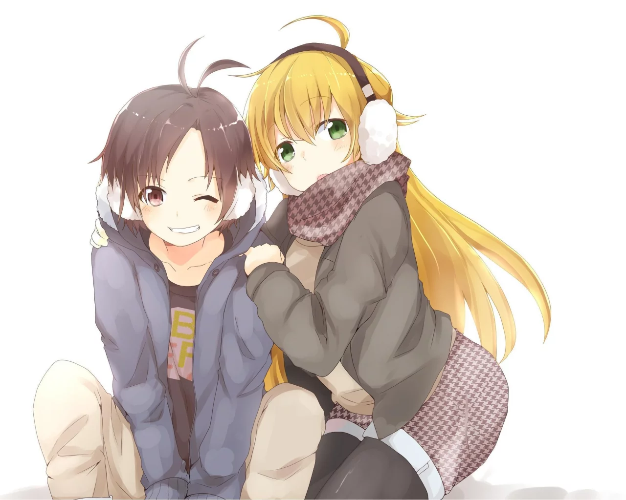 зима, улыбка, девушка, idolmaster, аниме