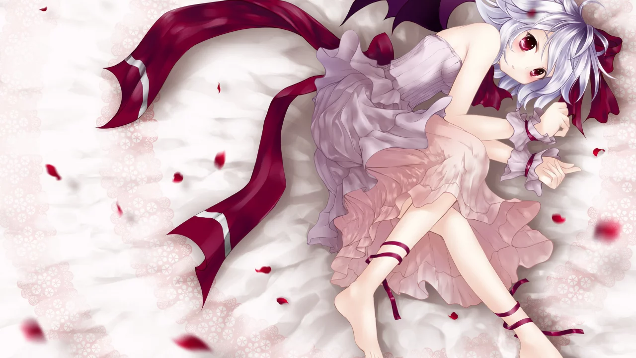девочка, touhou , лежа, remilia scarlet, платье