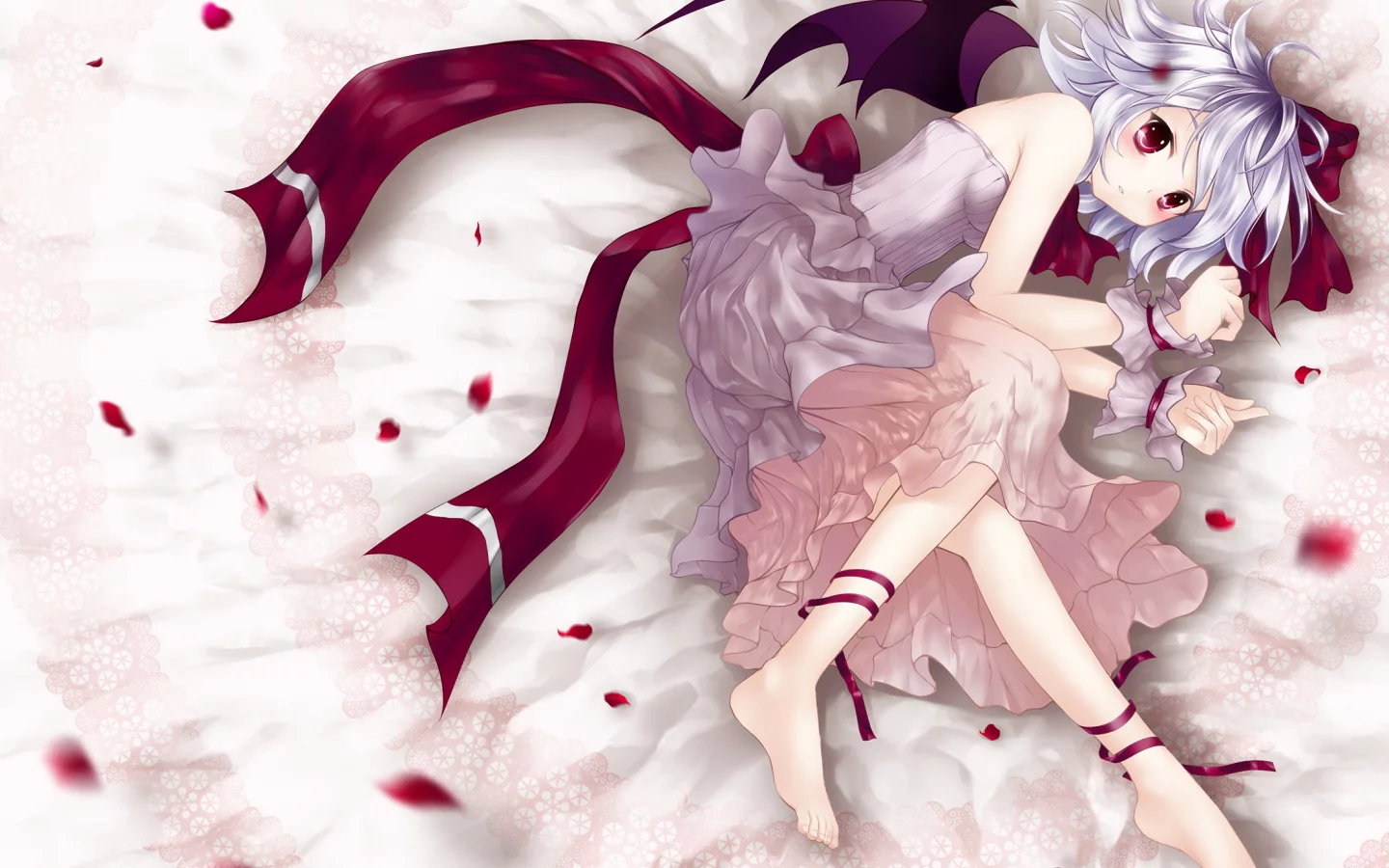 девочка, touhou , лежа, remilia scarlet, платье
