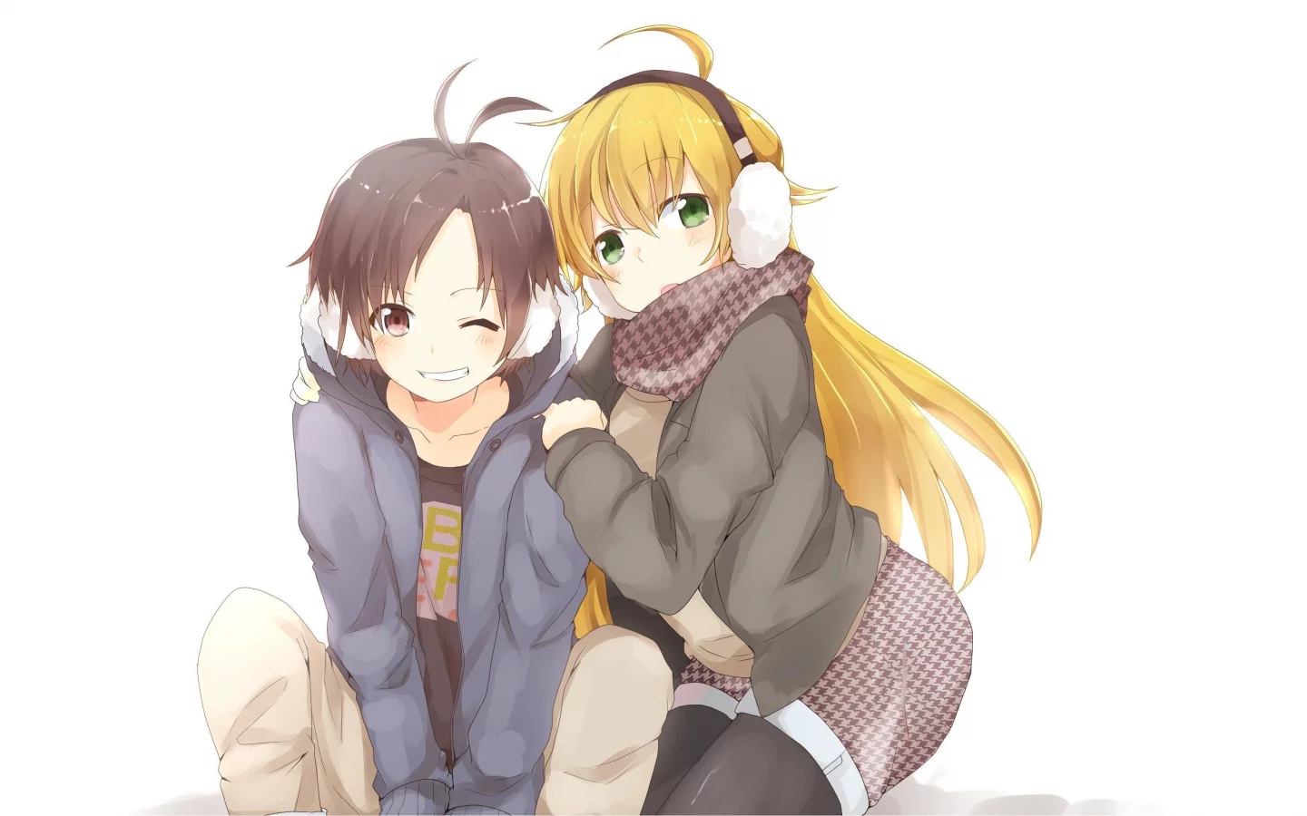 зима, улыбка, девушка, idolmaster, аниме