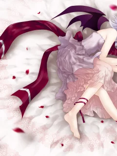 девочка, touhou , лежа, remilia scarlet, платье