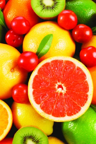 фрукты, апельсины, лимоны, киви