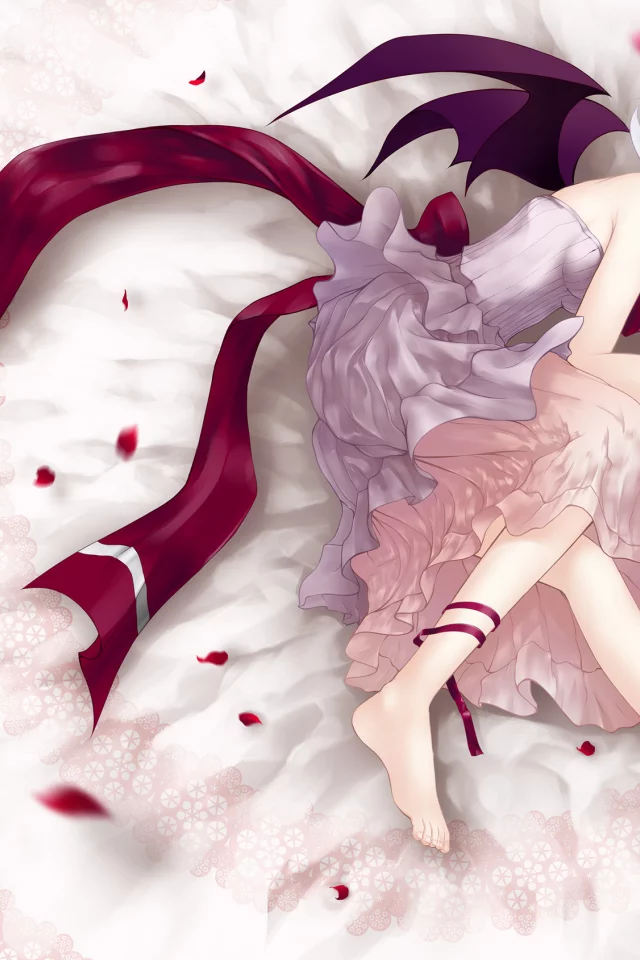 девочка, touhou , лежа, remilia scarlet, платье