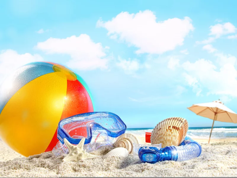 sand, sea, ball, clouds, beach, sky, nature, небо, shells