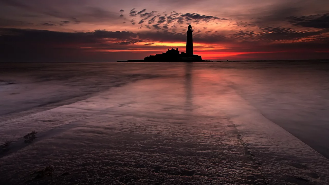 маяк, ночь, море, пейзаж