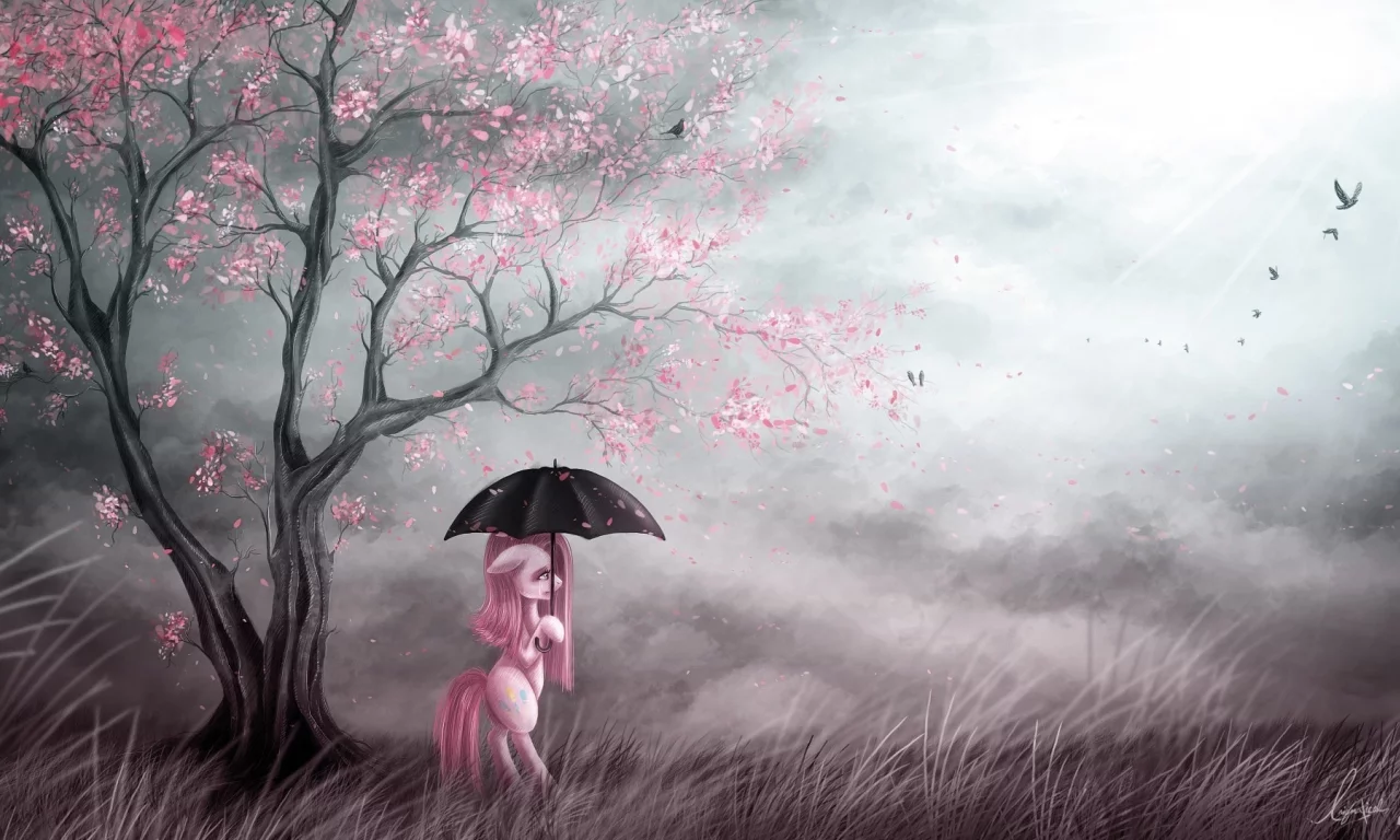 my little pony, зонтик, арт, пони, птицы