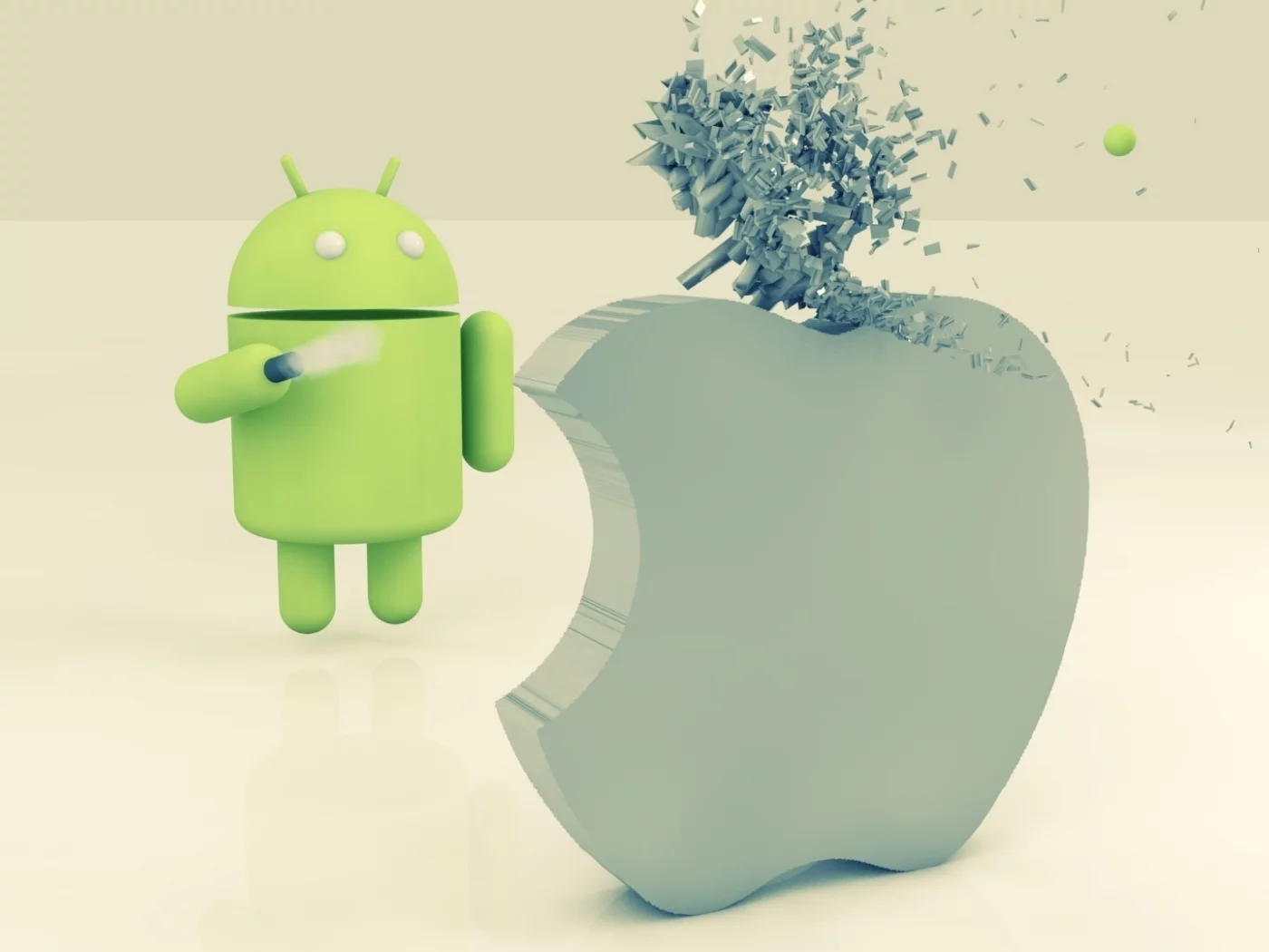 зеленый, яблоко, андроид, apple vs android