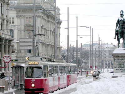 вена, снег, трамвай, австрия, зима, vienna