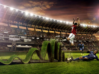 футбол, газон, поткат, прыжок