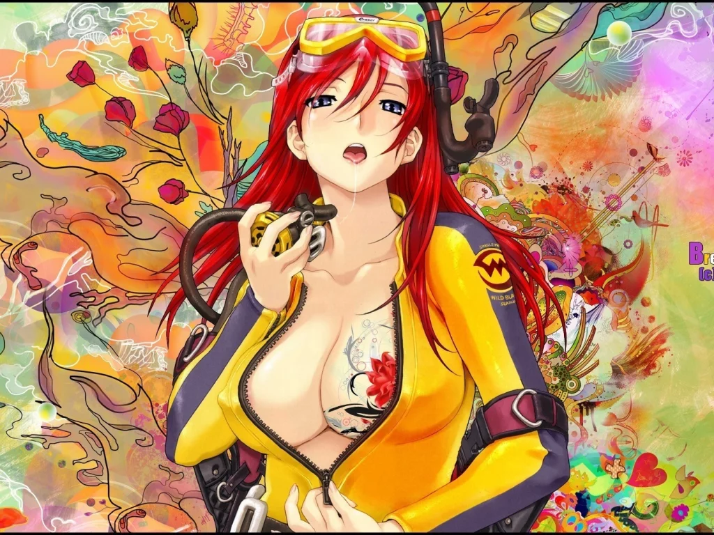 girl, dive, breast