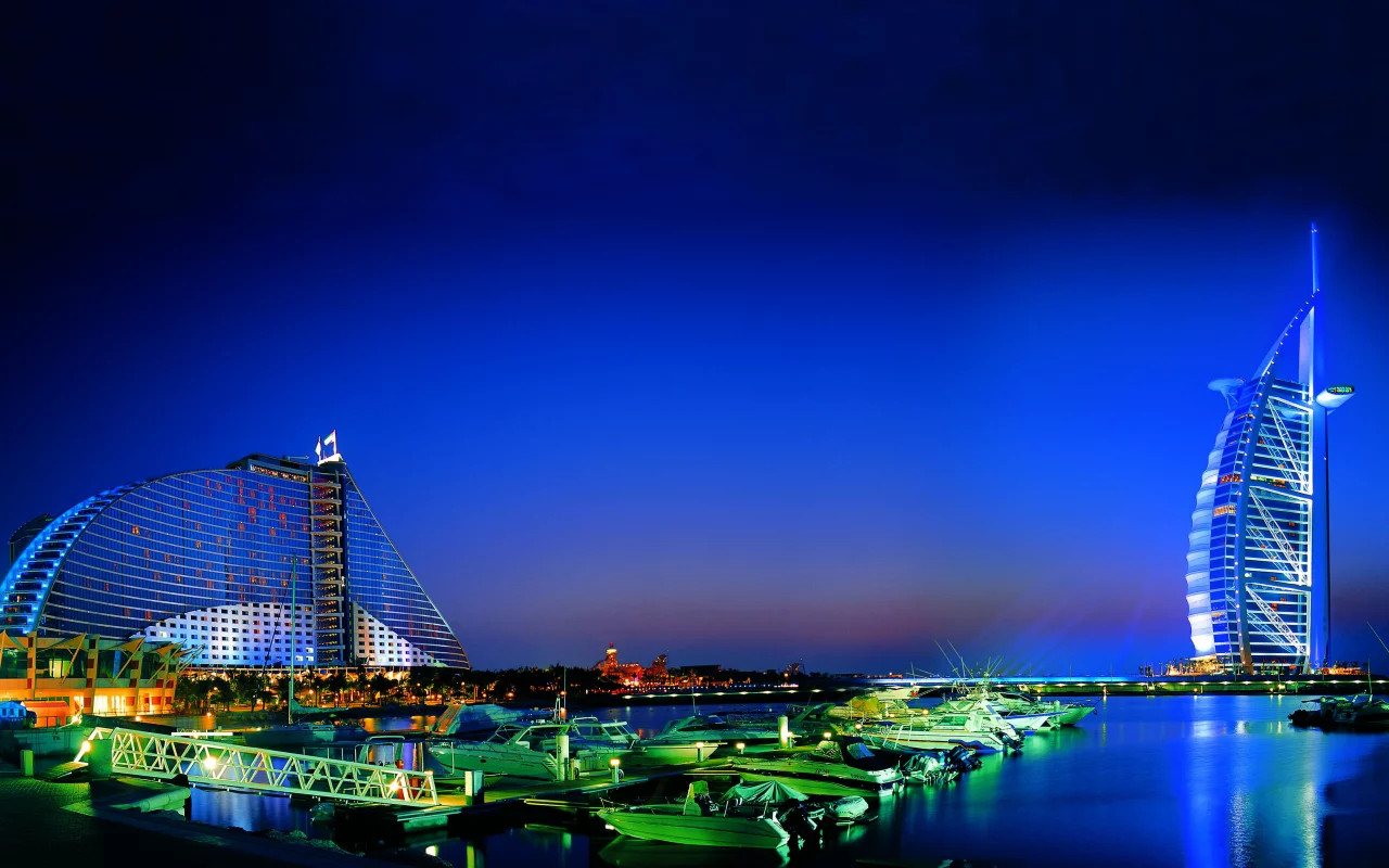 город, ночь, дубай, jumeirah beach hotel