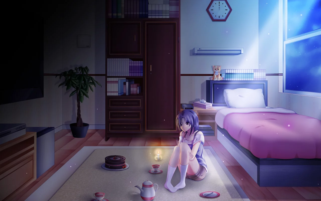 аниме, девушка, кровать, lonely night