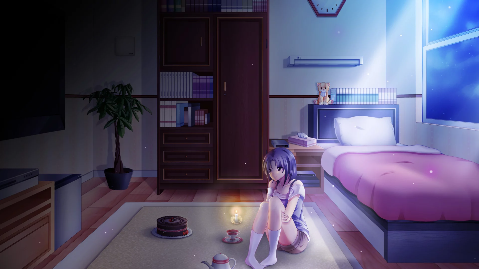 аниме, девушка, кровать, lonely night