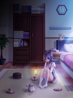 аниме, девушка, кровать, lonely night