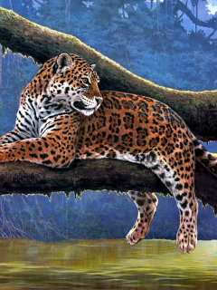 raymond reibel, jaguar, живопись, животные