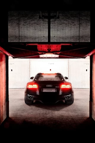 черная, darkly, audi, walls, р8, ауди, r8, black, garage