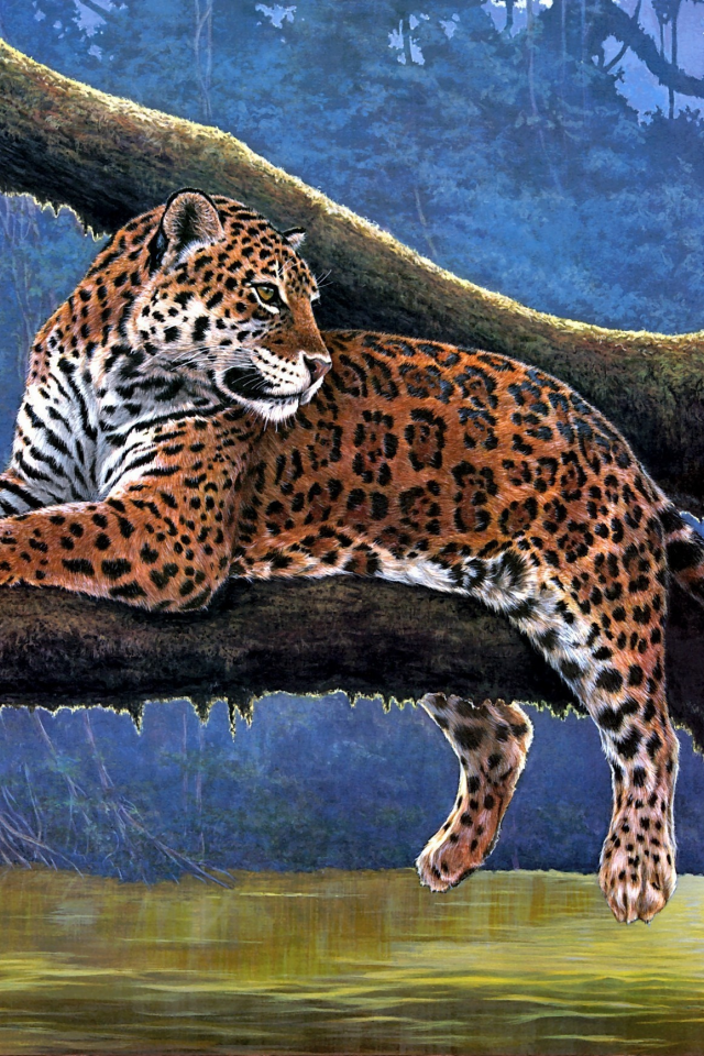 raymond reibel, jaguar, живопись, животные