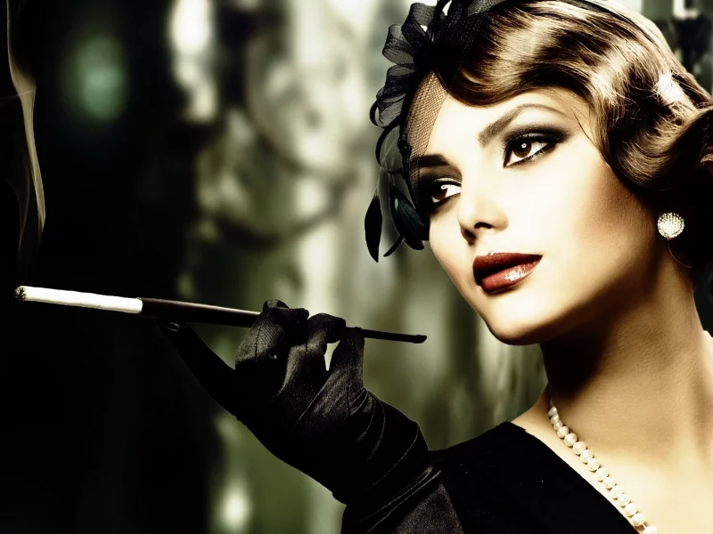 classy, glamour, cigarette, smoking woman, black hat, elegant lady