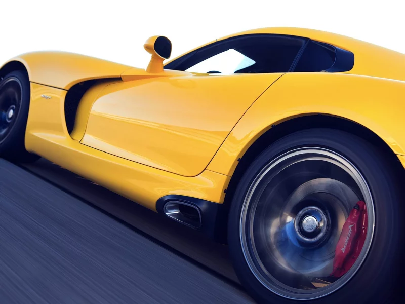 yellow, str, viper, dodge, side view, motion, gts