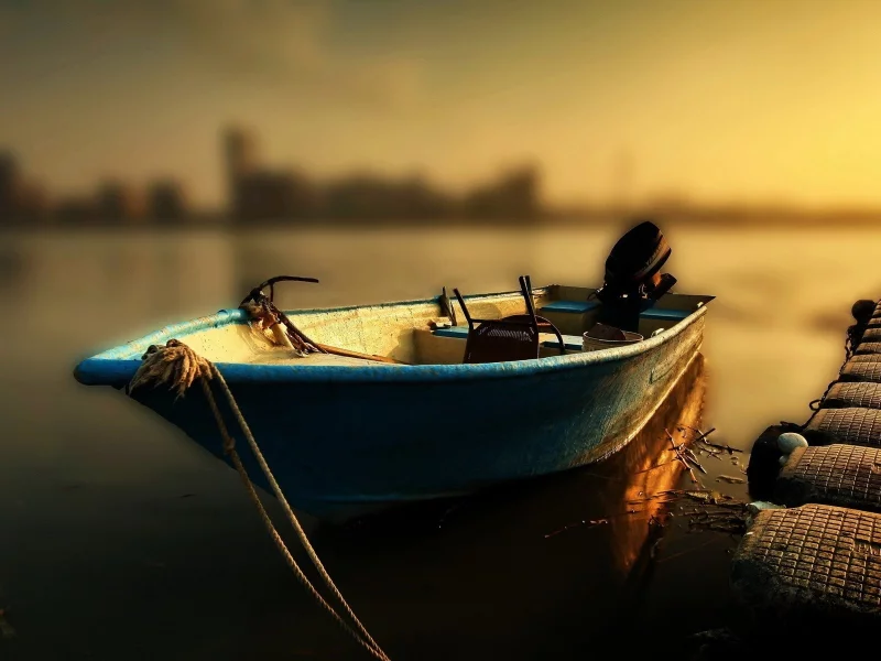 boat, lake, sunset
