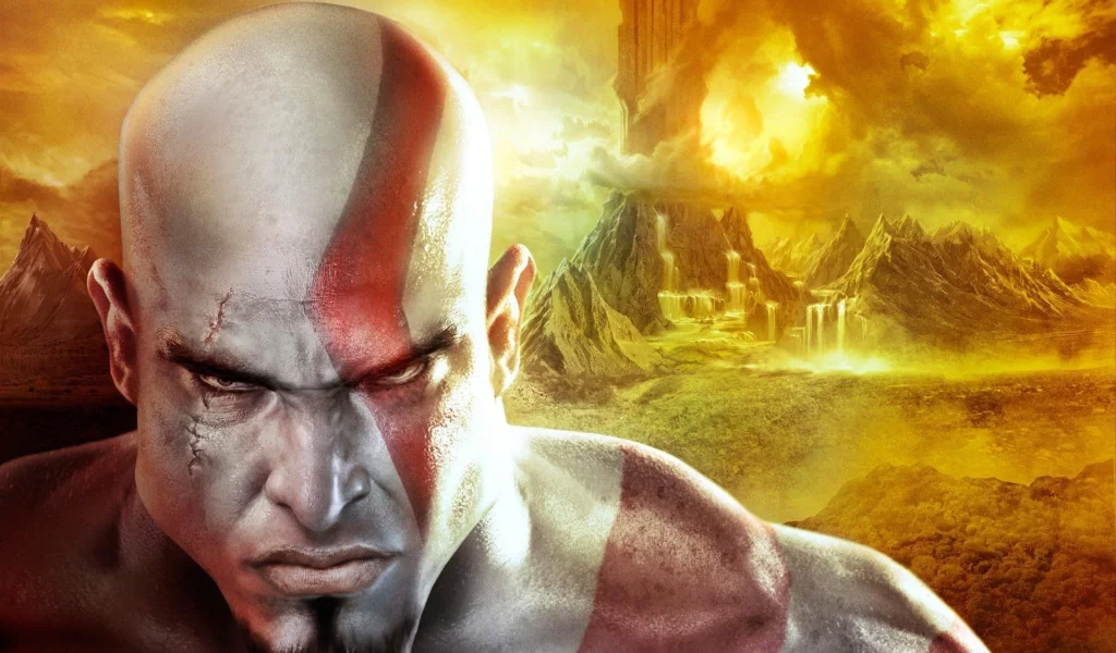 воин, глаза, взгляд, лысый, игра, god of war