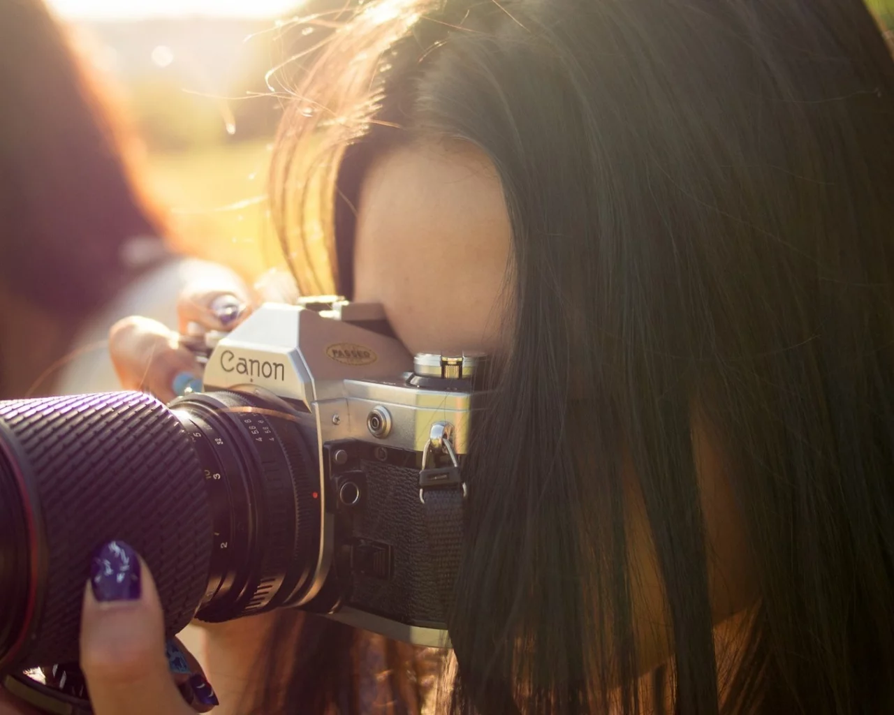 фотоаппарат, снимает, девушка, canon