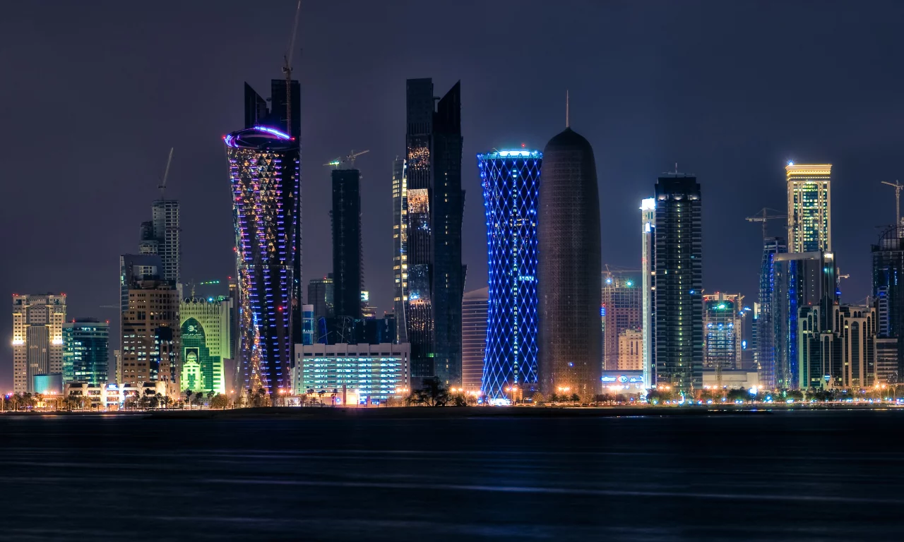 огни, doha, qatar, ночь