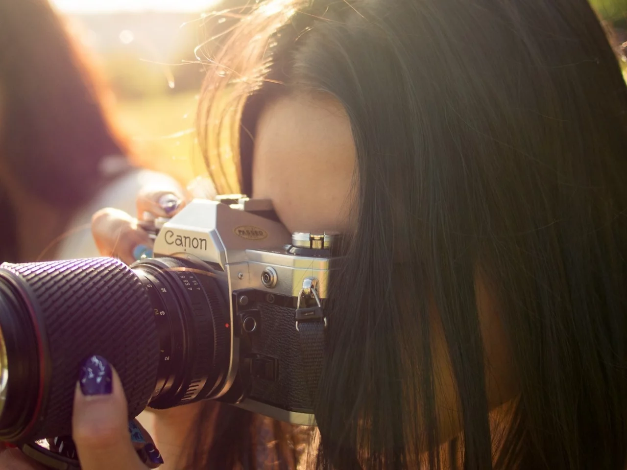 фотоаппарат, снимает, девушка, canon