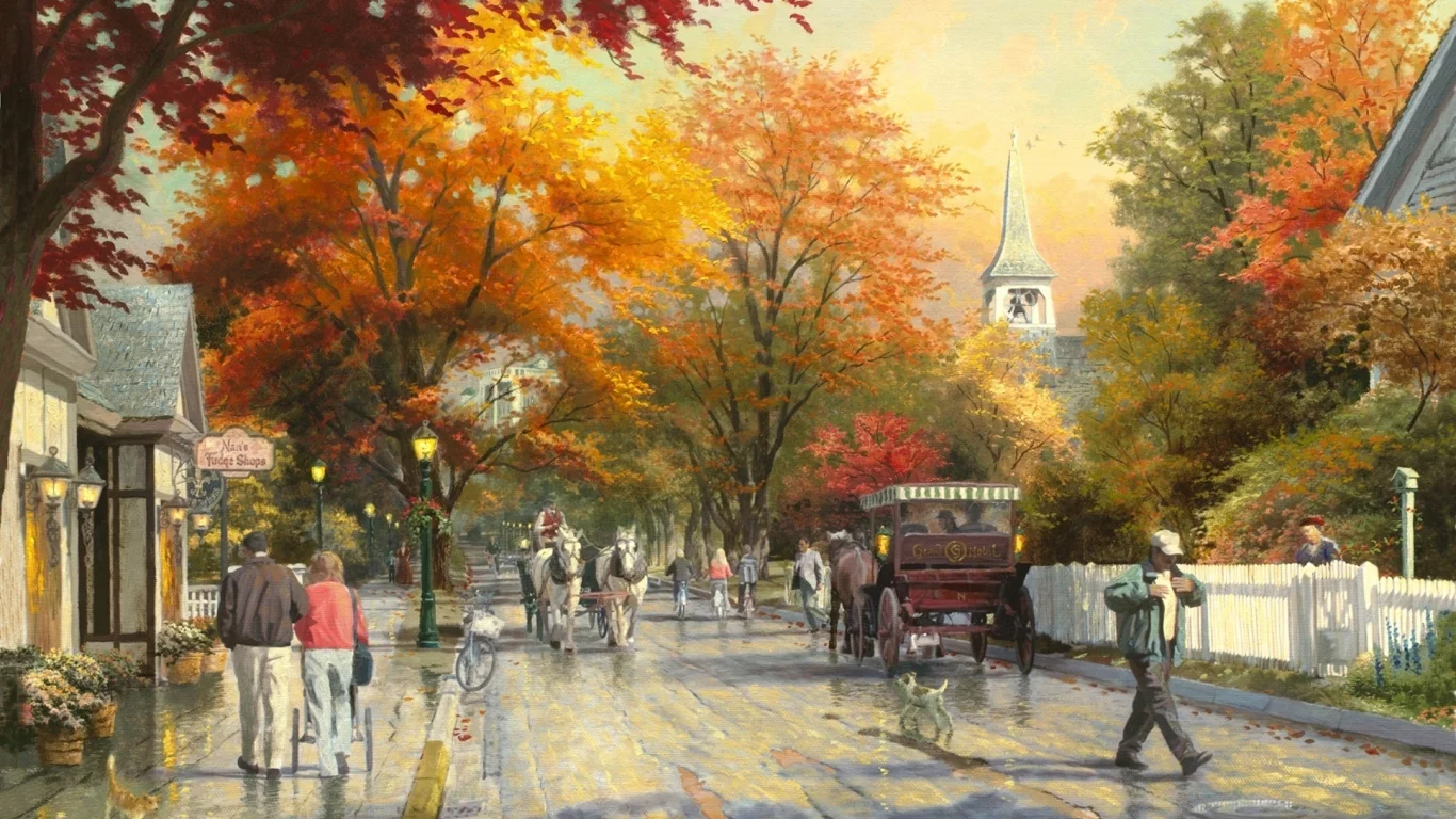 autumn on mackinac island, thomas kinkade, живопись