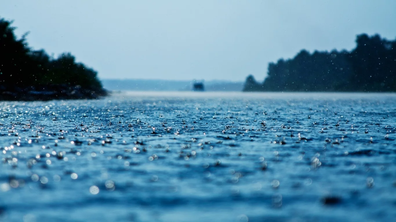 капли, дождь, море