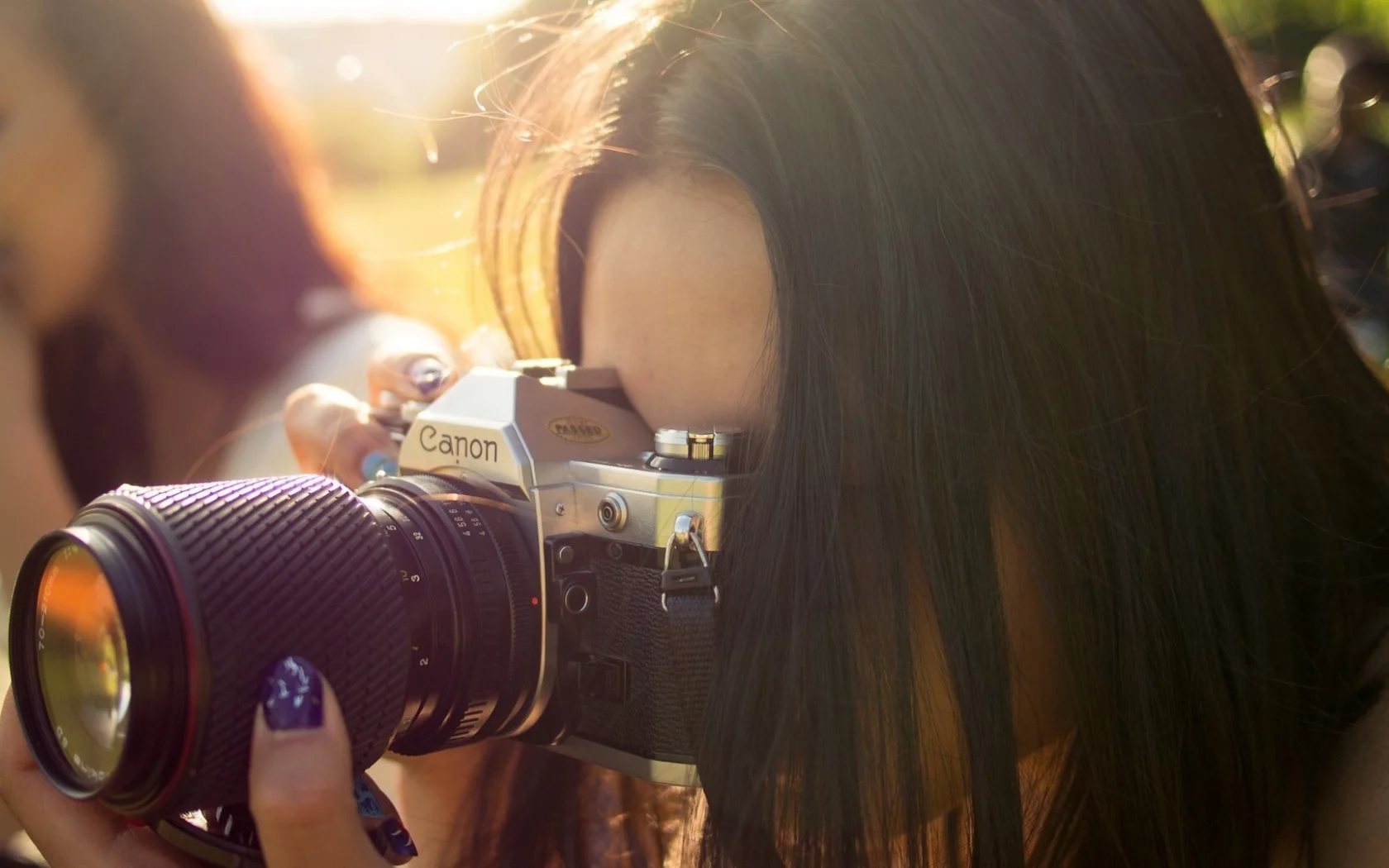 фотоаппарат, снимает, девушка, canon