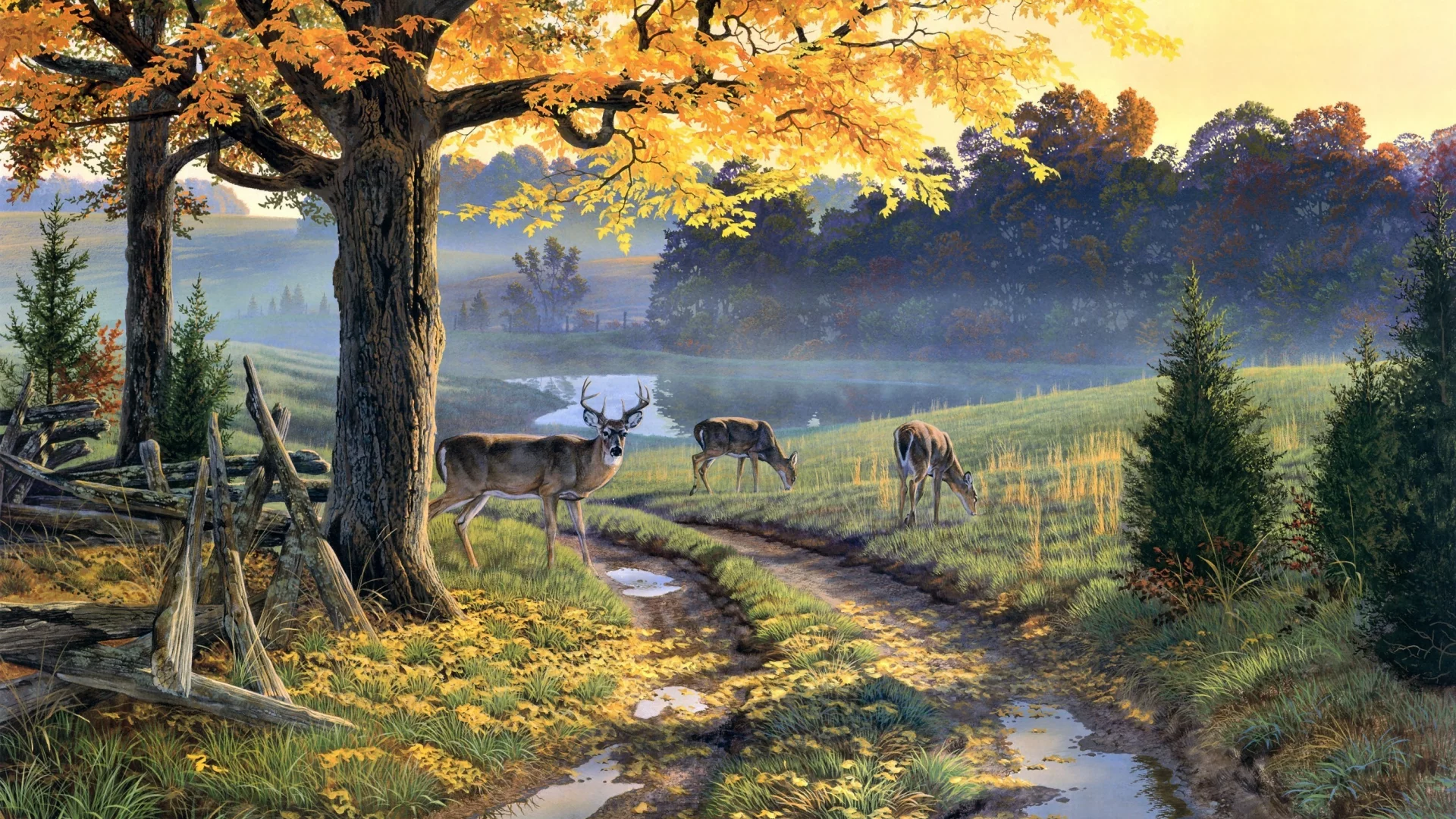 озеро, живопись, al agnew, a bend in the road