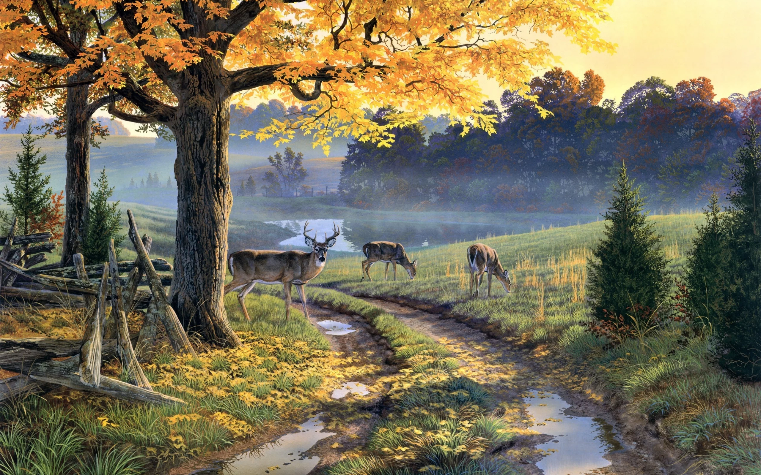 озеро, живопись, al agnew, a bend in the road
