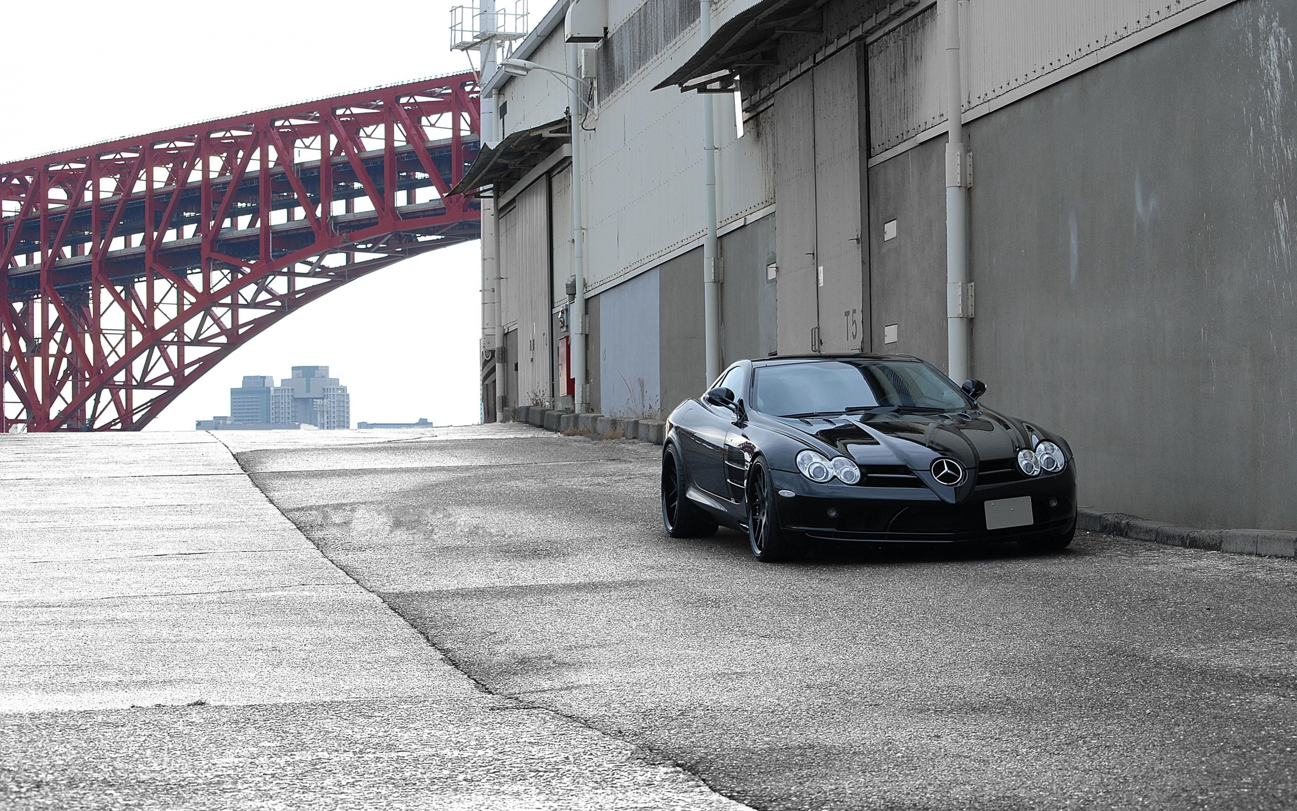 red, black, slr mclaren, mercedes benz, bridge