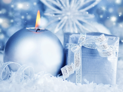 снег, коробка, свеча, подарок