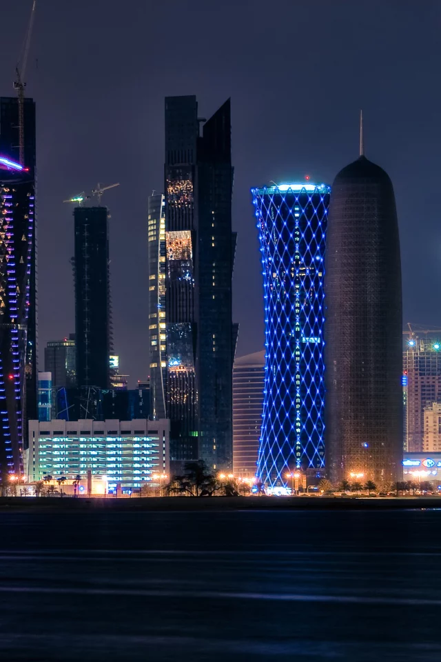 огни, doha, qatar, ночь