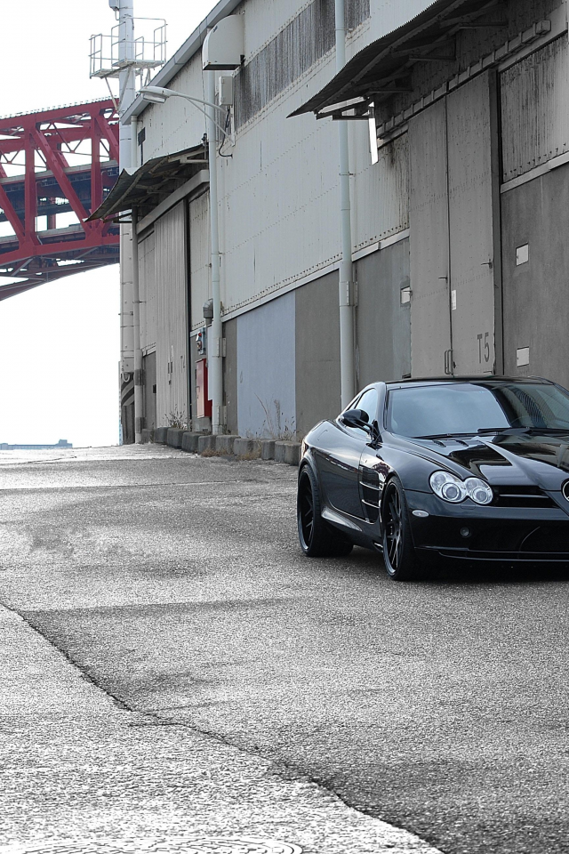 red, black, slr mclaren, mercedes benz, bridge