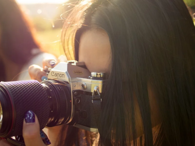 фотоаппарат, снимает, девушка, canon