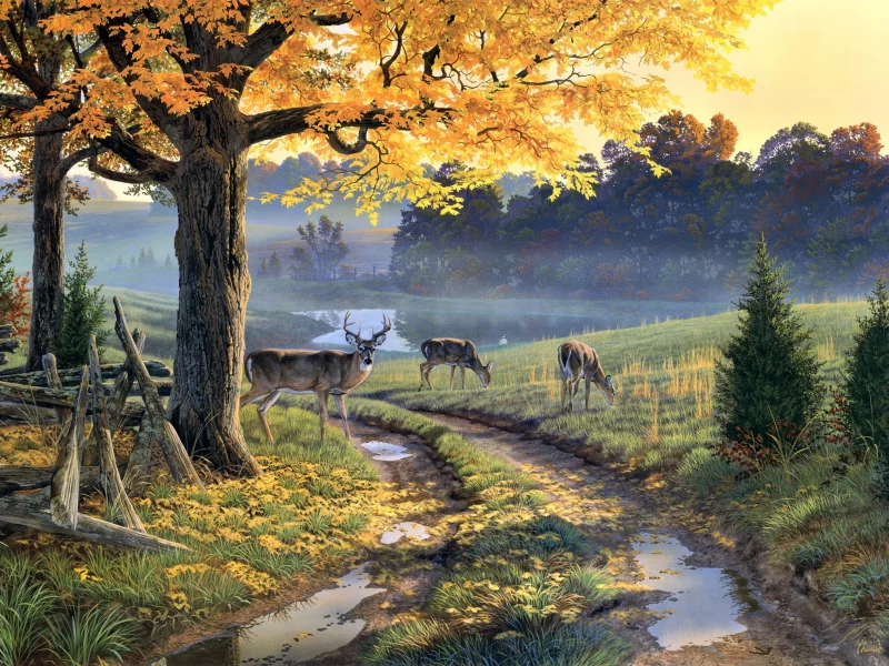 озеро, живопись, al agnew, a bend in the road