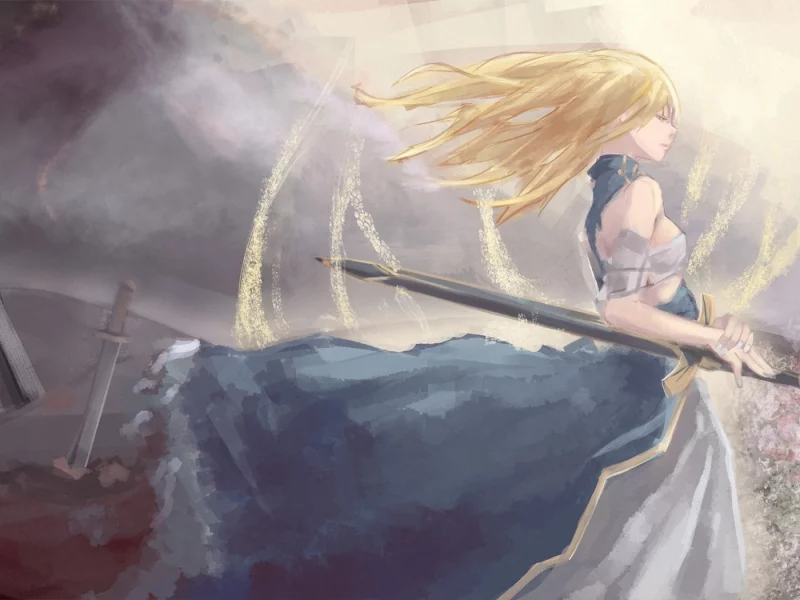 оружие, saber, рисунок, fate stay night, девушка