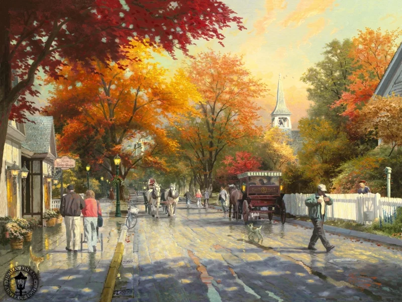 autumn on mackinac island, thomas kinkade, живопись