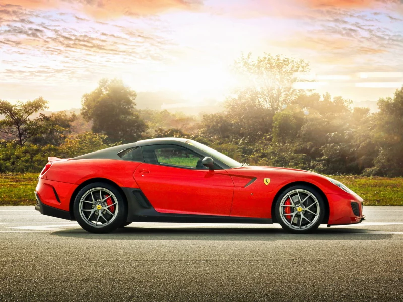 деревья, спорткар, ferrari 599 gto, феррари