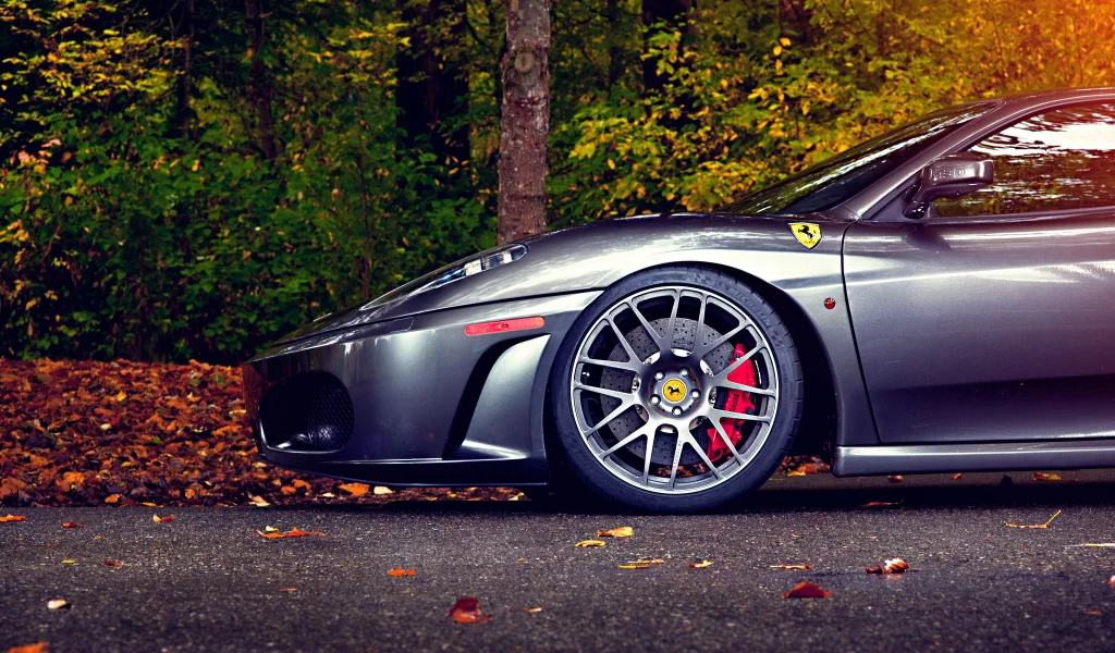ferrari, trees, 430, wheels, silver, leaf, autumn, green, tuning