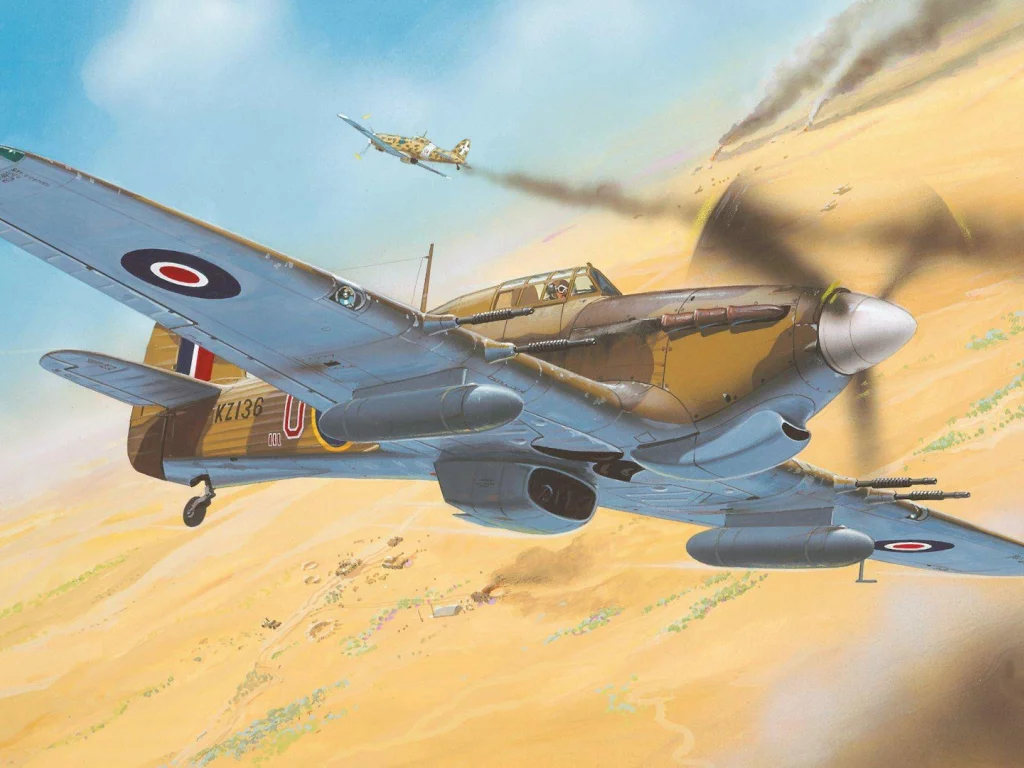 hurricane mk ii, пустыня, истребитель, hawker
