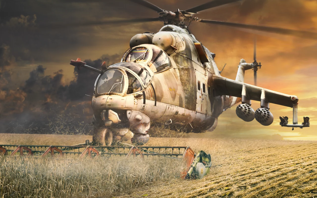 mi-24, урожай, поле, злаки, арт, вертолет
