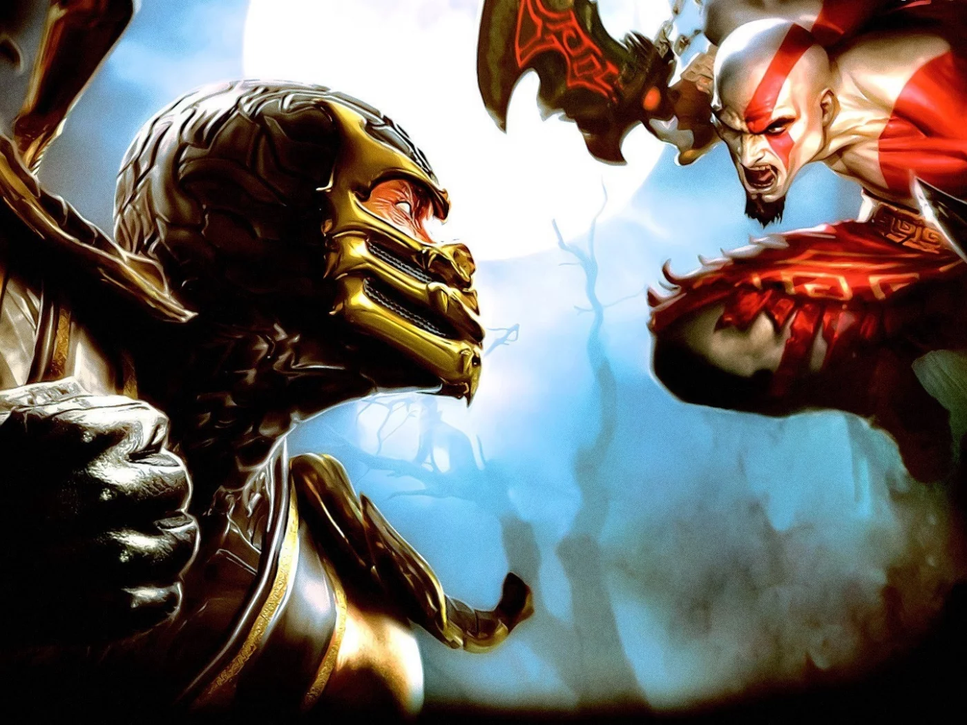 луна, скорпион, ночь, mortal kombat 2011