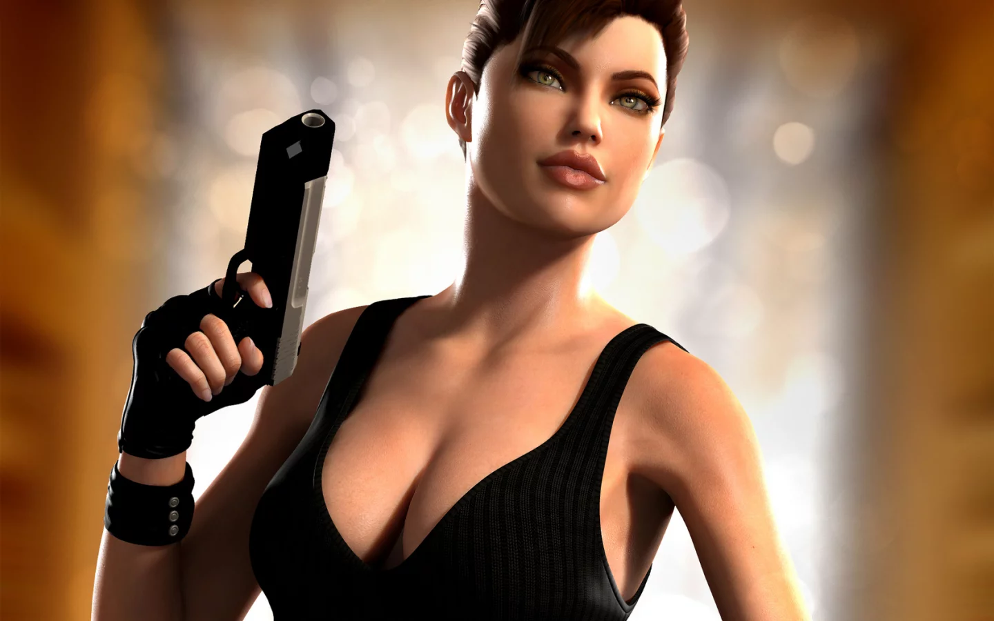 девушка, lara croft, оружие, арт, пистолет