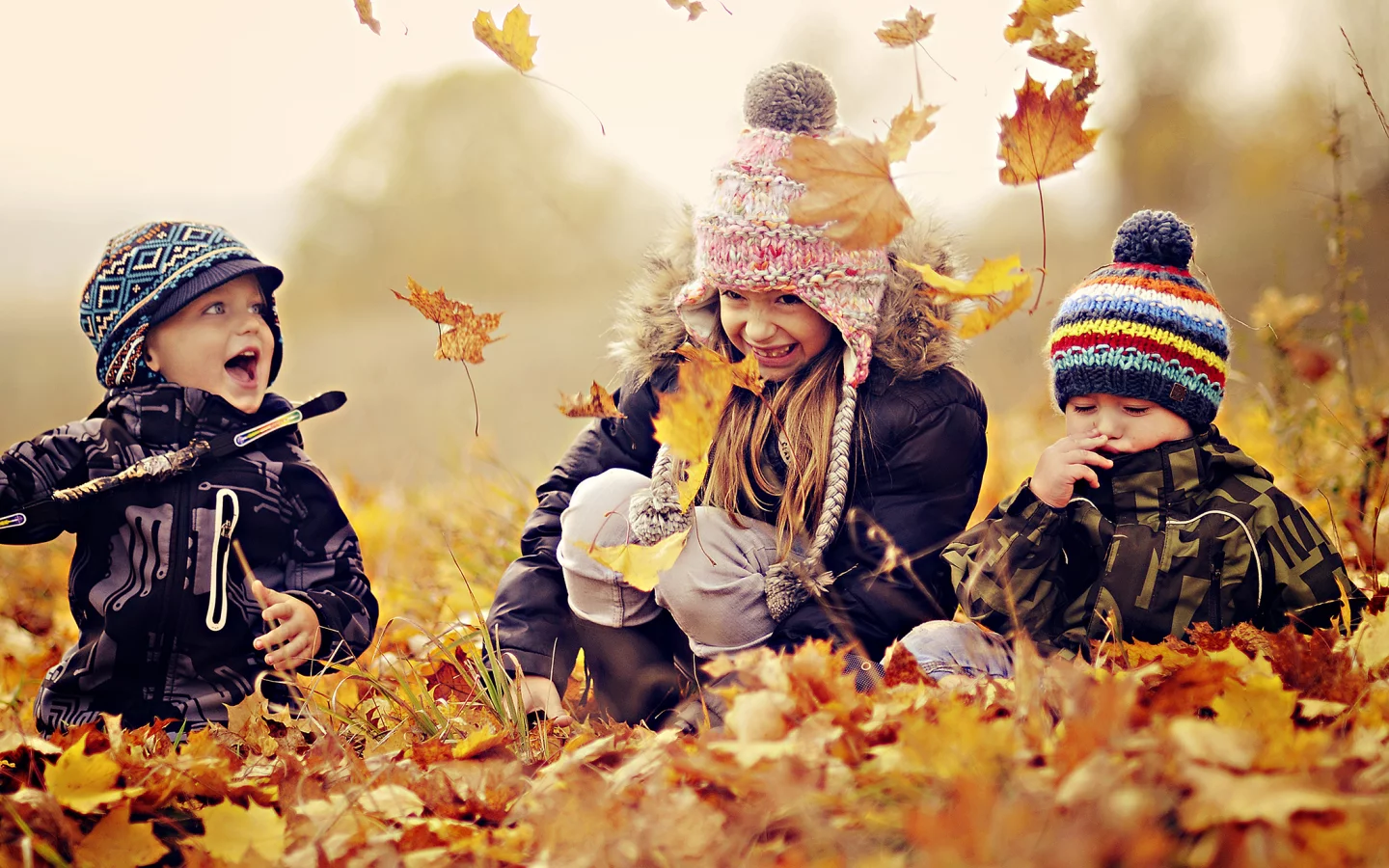 autumn, smiles, children