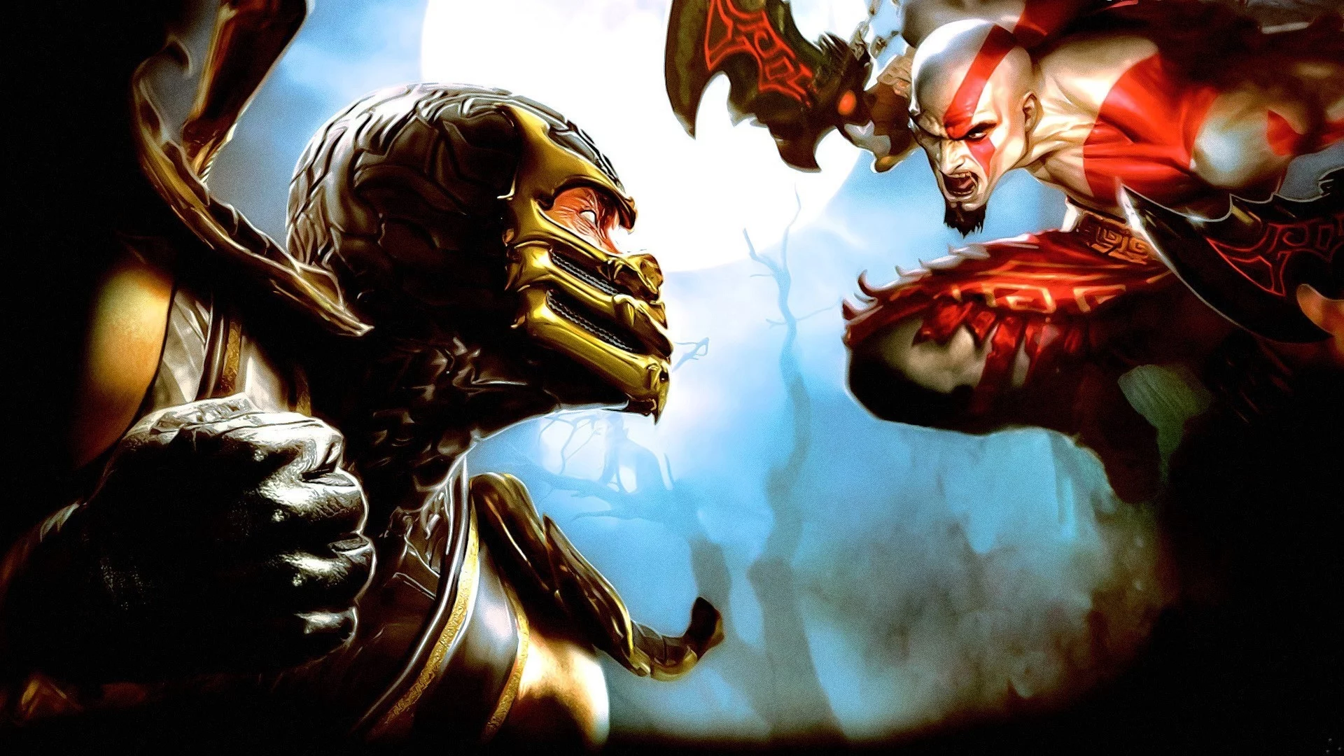 луна, скорпион, ночь, mortal kombat 2011